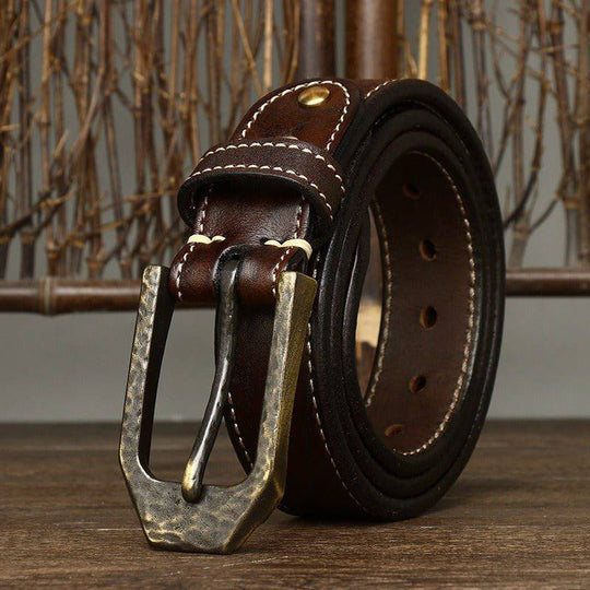 Leather Belt For Men, With White Stitching on The Strap, Kiran Model - Leather Purse Backpack