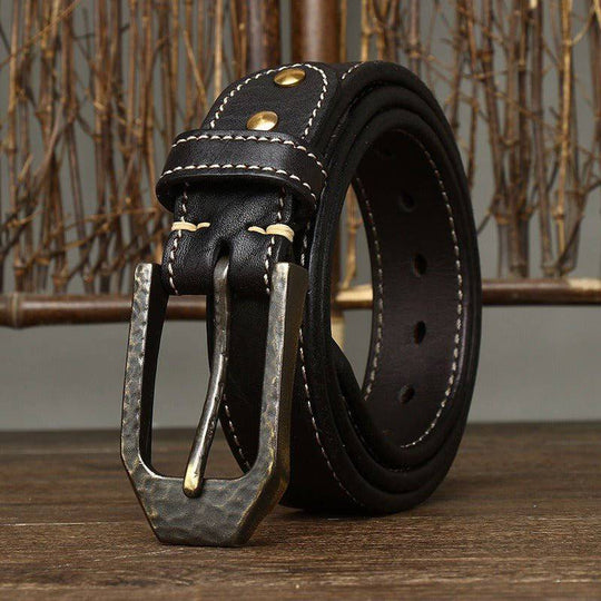 Leather Belt For Men, With White Stitching on The Strap, Kiran Model - Leather Purse Backpack