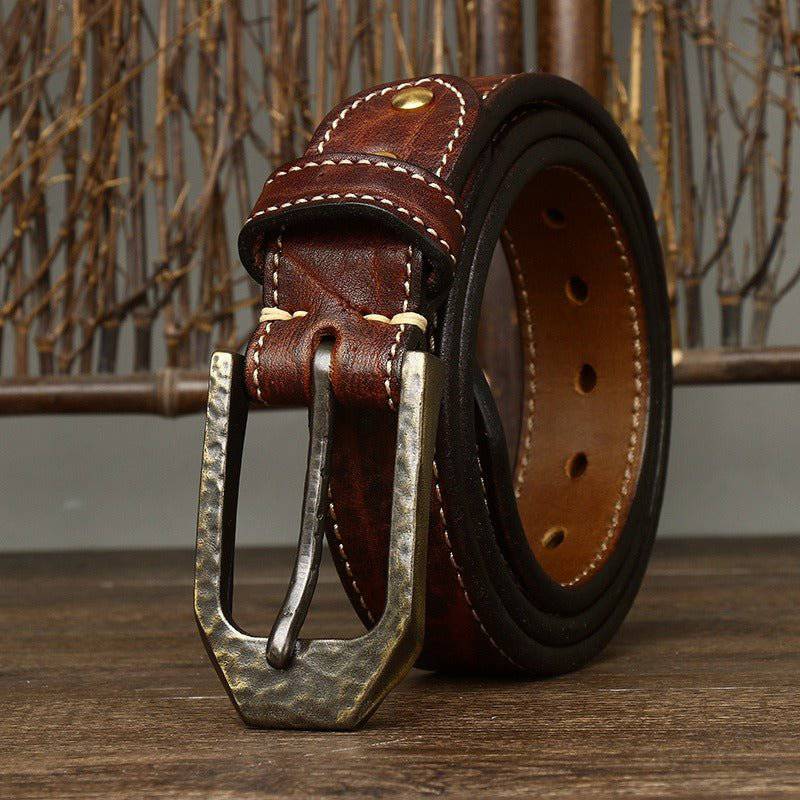 Leather Belt For Men, With White Stitching on The Strap, Kiran Model - Leather Purse Backpack