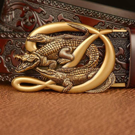 Esprit Animal Belt With Buckle In The Shape of Three Crocodiles, Ross Model - Leather Purse Backpack