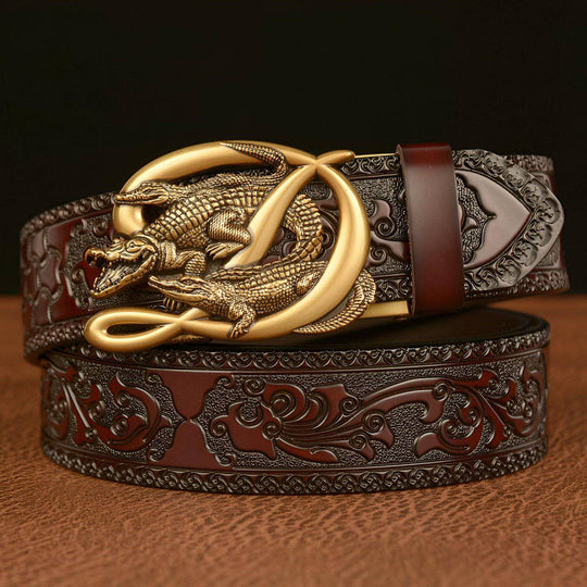 Esprit Animal Belt With Buckle In The Shape of Three Crocodiles, Ross Model - Leather Purse Backpack