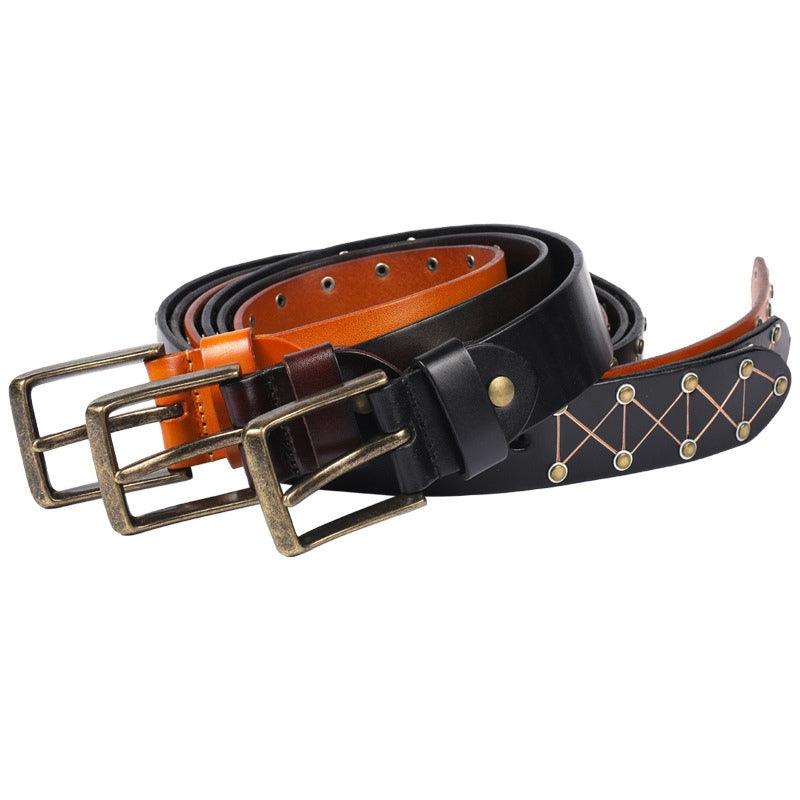 Artisan-Crafted Textured Rivet Belt For Men, Jora Model