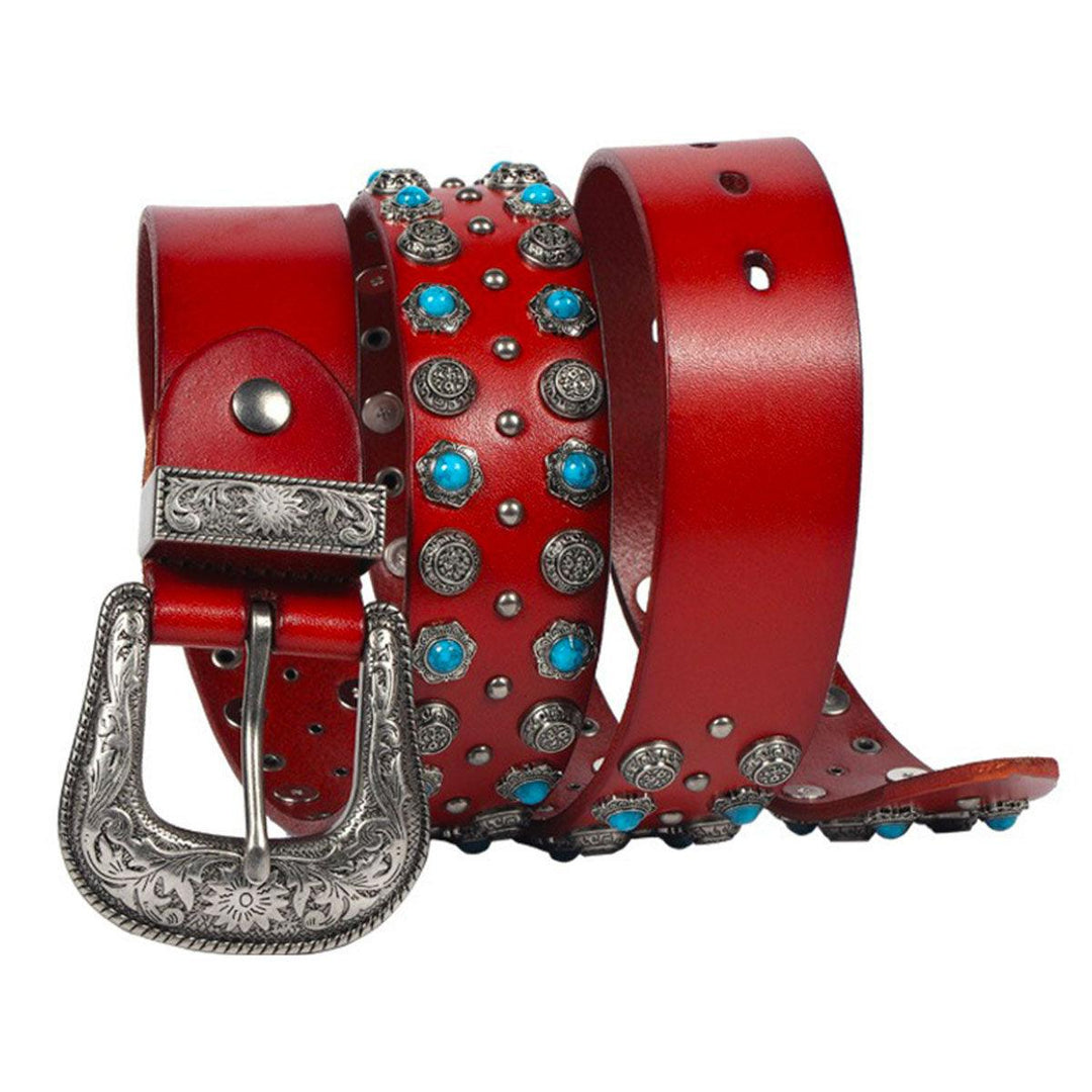 Unique Western Leather Belt With Rivets, Freda Model - Leather Purse Backpack