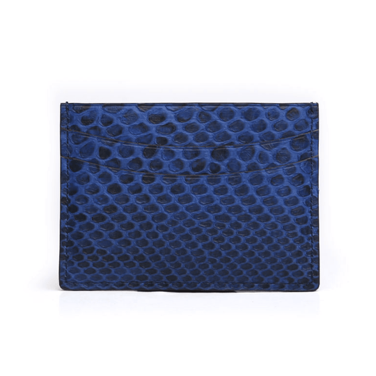 Chic Navy Blue Python Leather Card Holder - Leather Purse Backpack