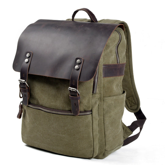 Cotton Canvas Backpack with Adjustable Straps and Multiple Pocket - Leather Purse Backpack