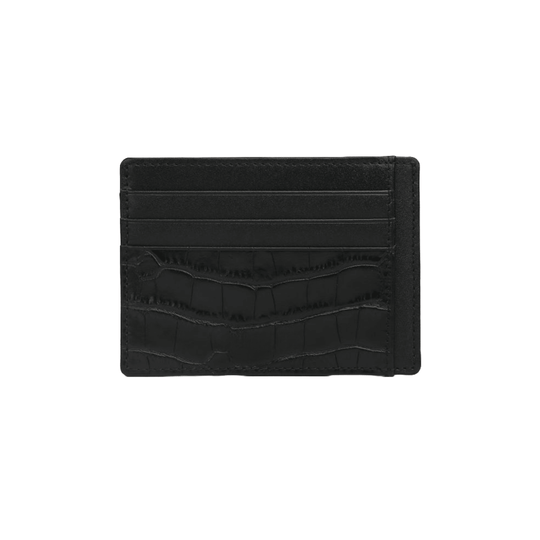 Crocodile Pattern Smooth Black Leather Card Holder - Leather Purse Backpack