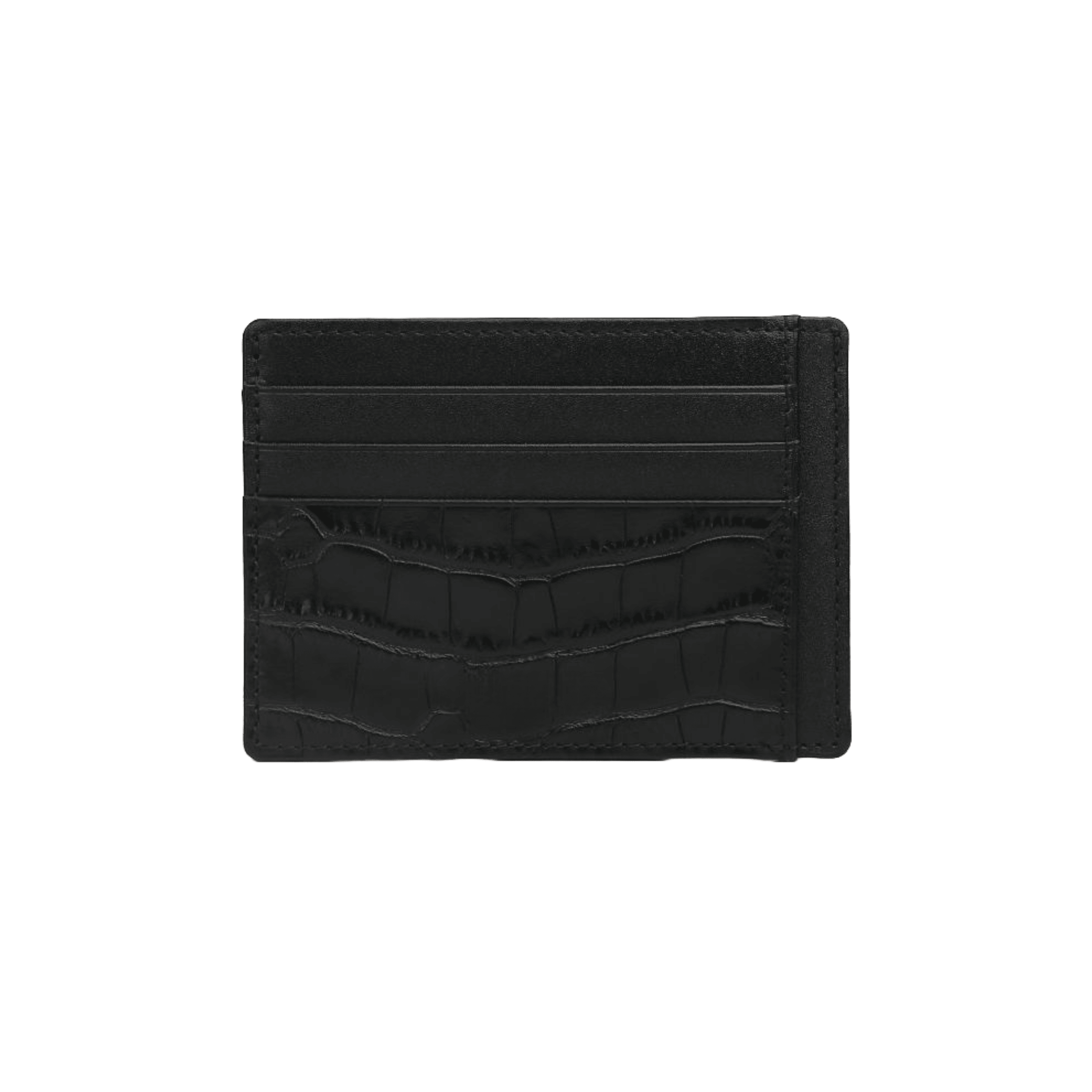 Crocodile Pattern Smooth Black Leather Card Holder - Leather Purse Backpack