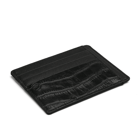 Crocodile Pattern Smooth Black Leather Card Holder - Leather Purse Backpack