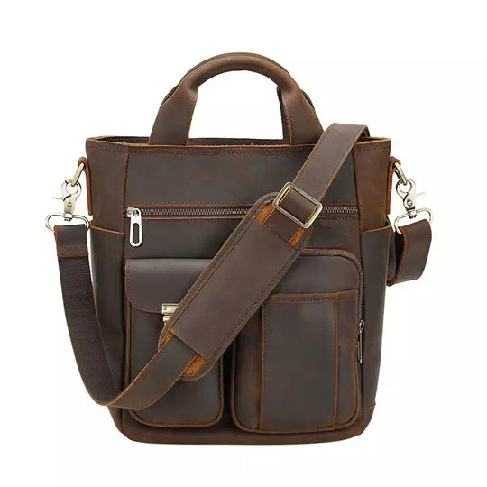Vintage-inspired brown leather crossbody bag for men