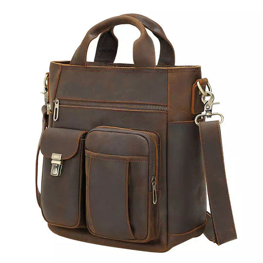 Men's retro style brown leather crossbody bag