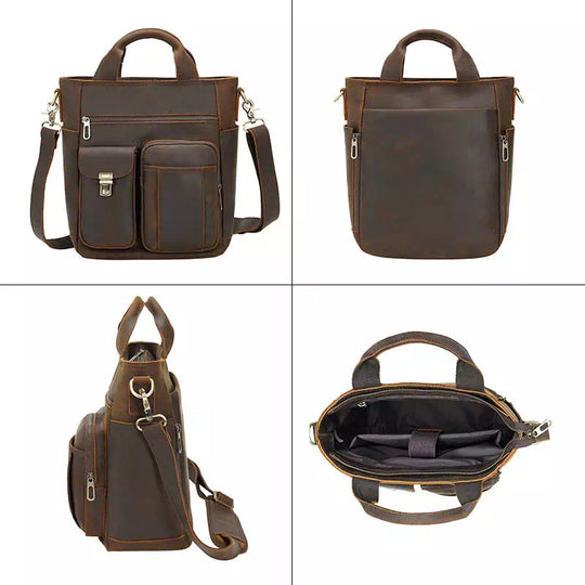Rustic men's brown leather sling handbag