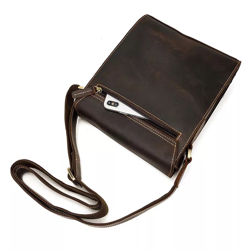 Time-honored small leather satchel for men