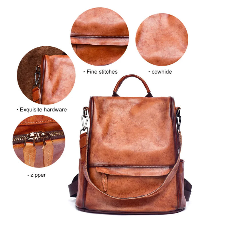 Chic brown plaid women's backpack for daily use