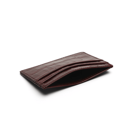 Elegant Burgundy Card Holder Crocodile Pattern - Leather Purse Backpack