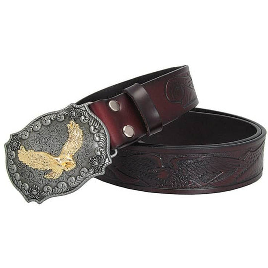 Stylish Engraved Western Leather Belt For Men - Leather Purse Backpack