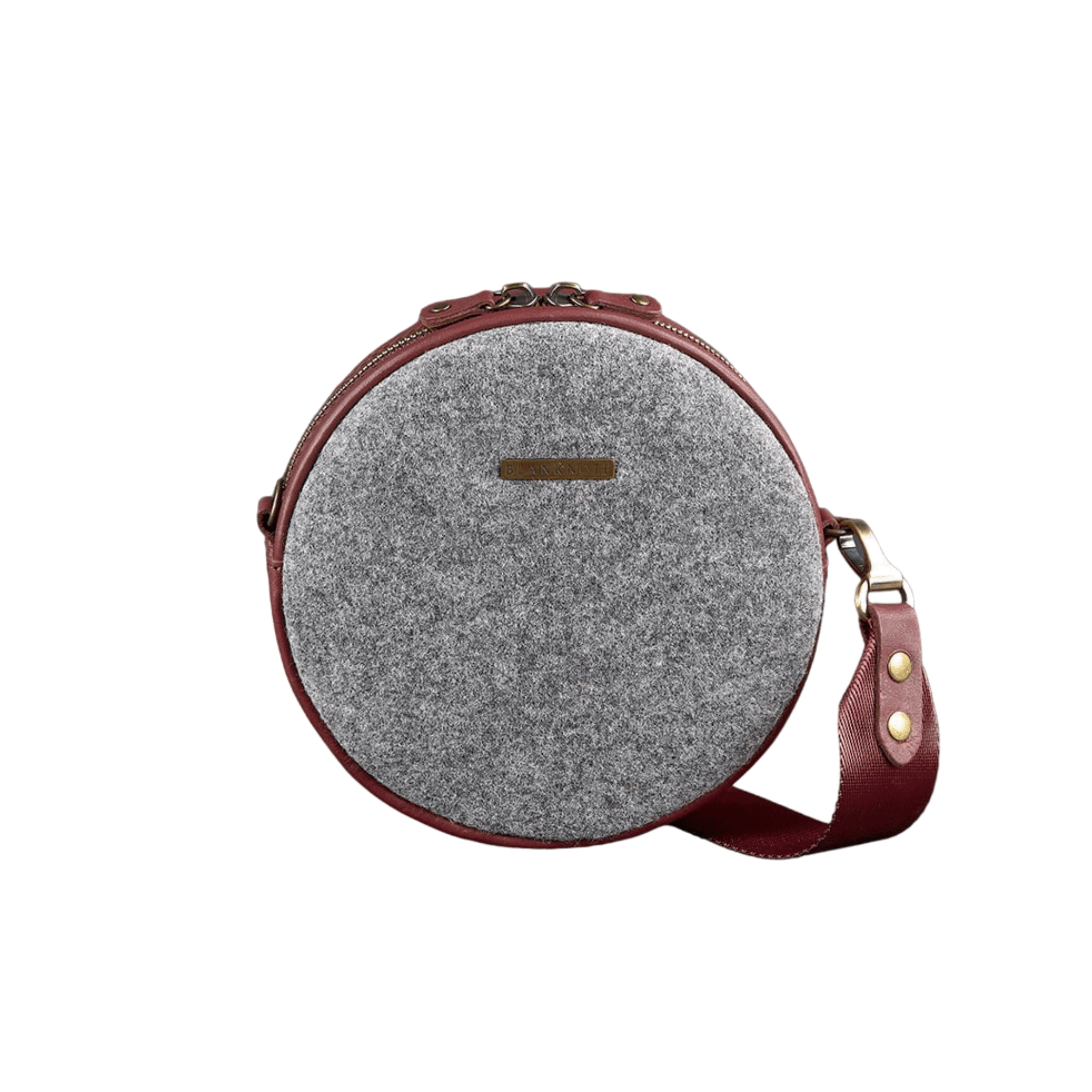 Exclusive Women's Round Felt Bag with Leather Inserts - Leather Purse Backpack
