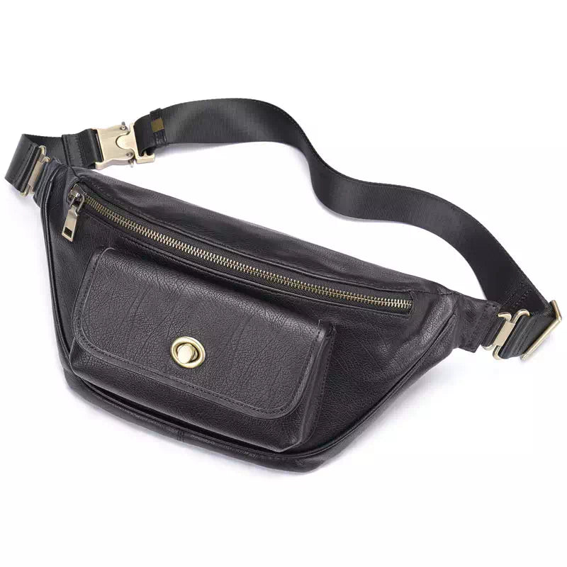 Vintage-style black leather fanny pack crossbody for him