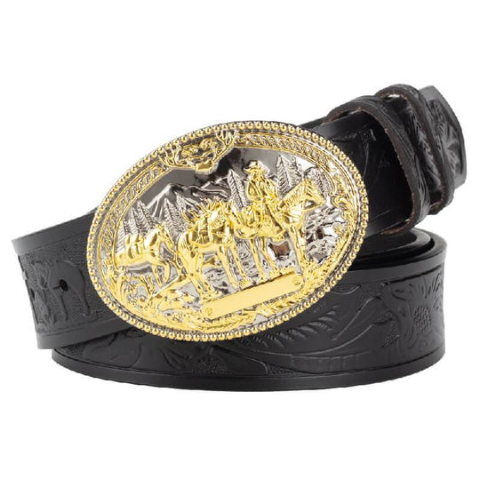 High-quality Gold Western Leather Belt For Men - Leather Purse Backpack