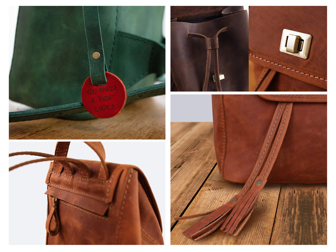 Handmade Leather Backpack for Women, City Leather Backpack, Minimalist Everyday Bag, Small Backpack for Girls