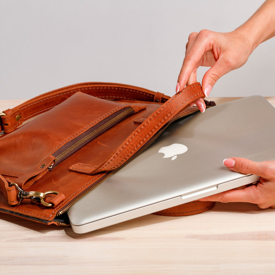Slim Genuine Leather Woman's Laptop Bag for MacBook
