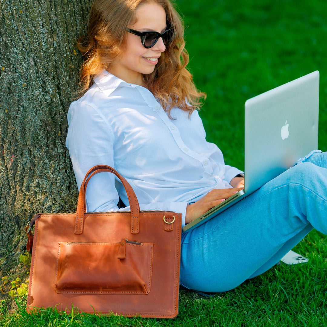Slim Genuine Leather Woman's Laptop Bag for MacBook