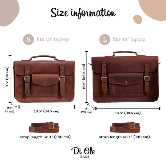Leather Laptop Messenger Briefcase, Crossbody Leather Bag