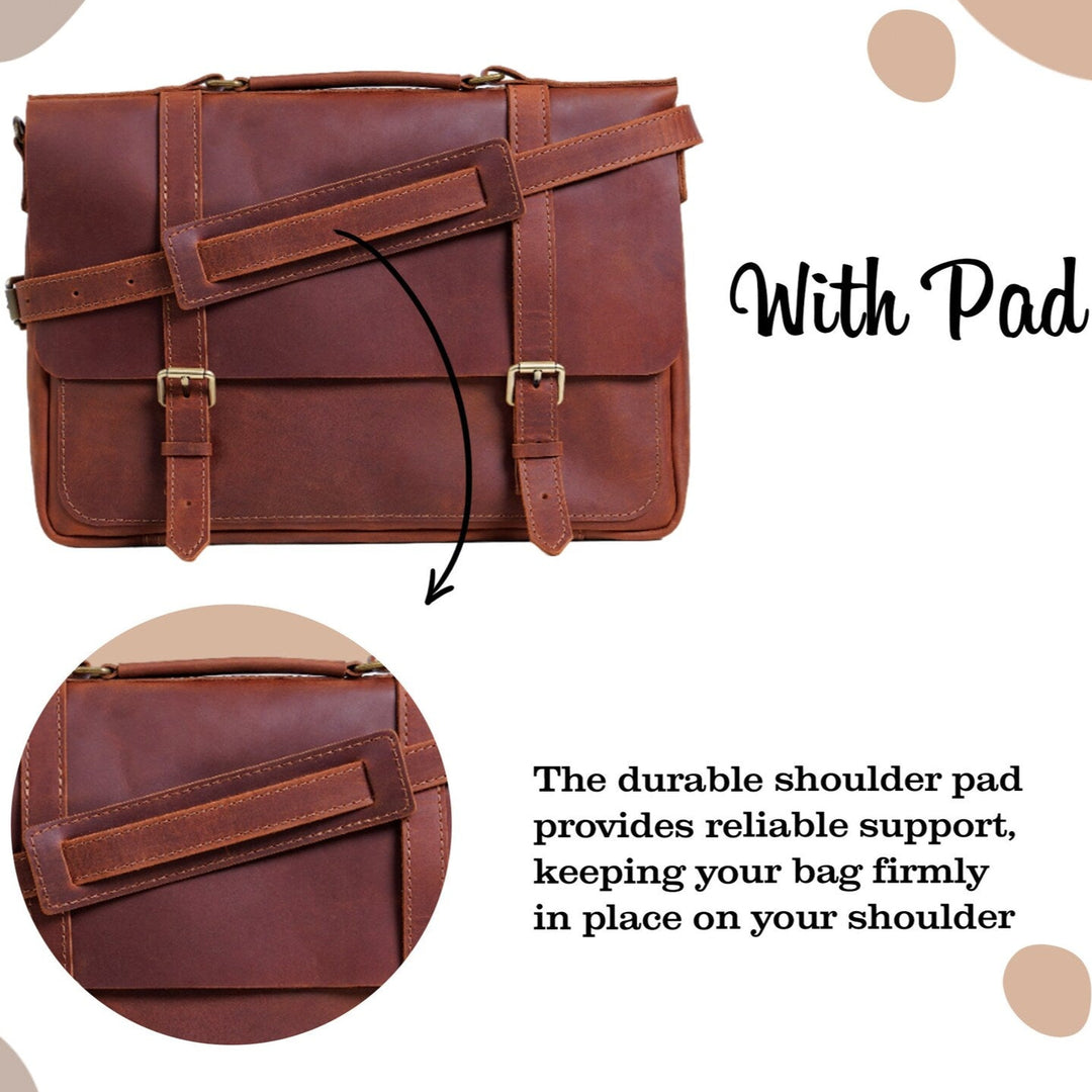 Unisex Briefcase with Strap, Leather Messenger Bag for Men or Women