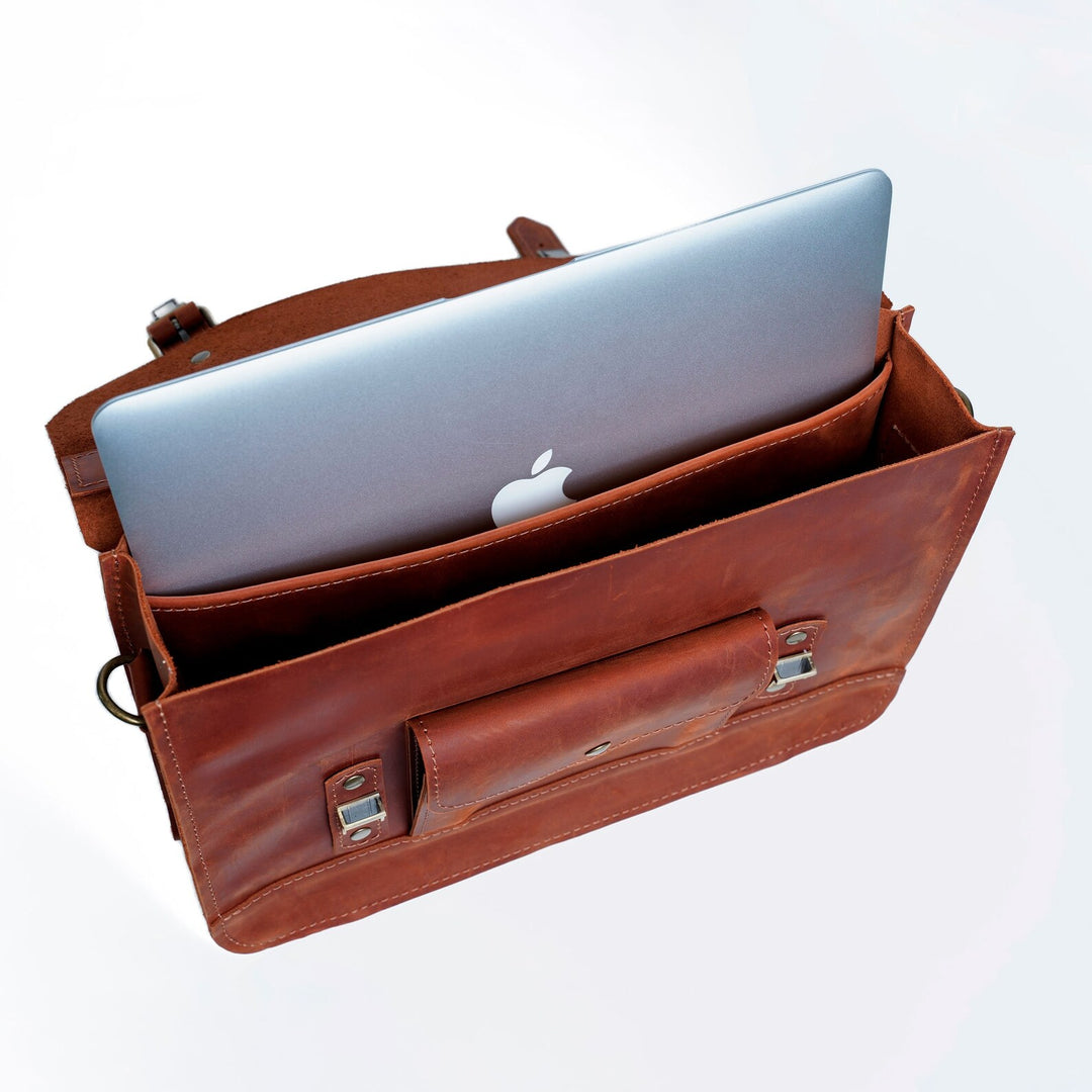 Leather Laptop Messenger Briefcase, Crossbody Leather Bag