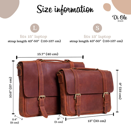Unisex Briefcase with Strap, Leather Messenger Bag for Men or Women