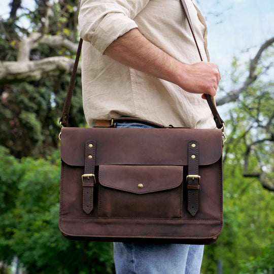 Leather Laptop Messenger Briefcase, Crossbody Leather Bag