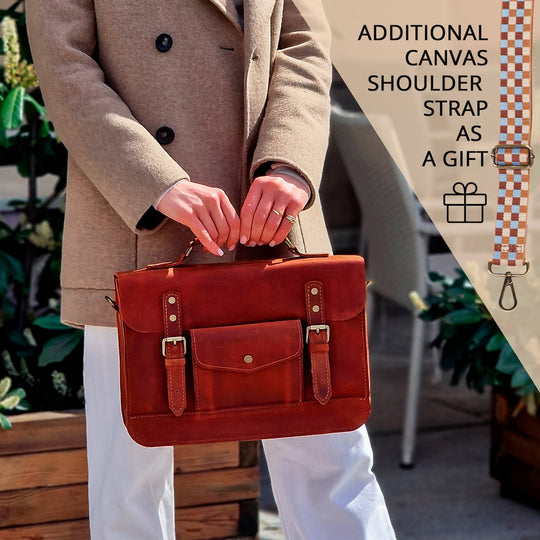Leather Laptop Messenger Briefcase, Crossbody Leather Bag