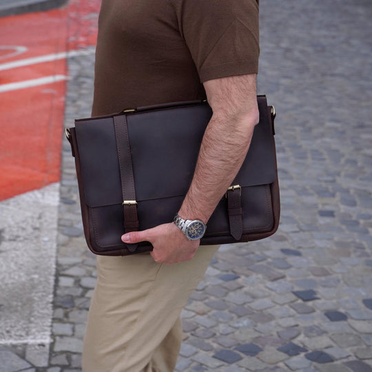 Unisex Briefcase with Strap, Leather Messenger Bag for Men or Women