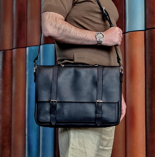 Unisex Briefcase with Strap, Leather Messenger Bag for Men or Women