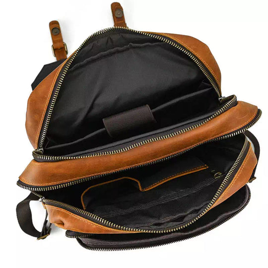 Full grain leather hiking backpack