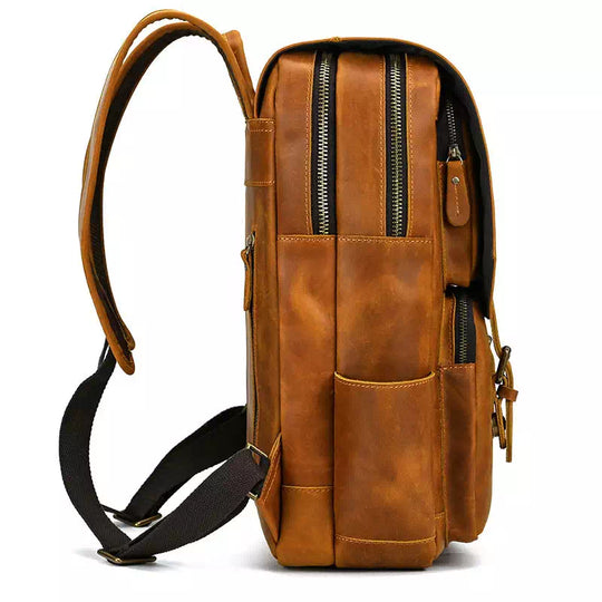Men's full grain leather hiking backpack