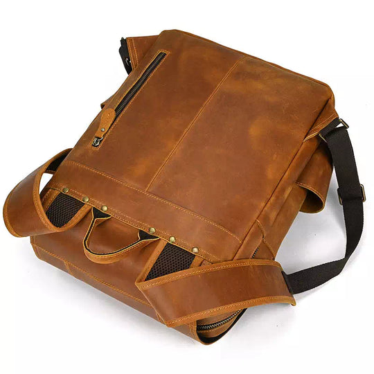 Men's full grain leather outdoor backpack