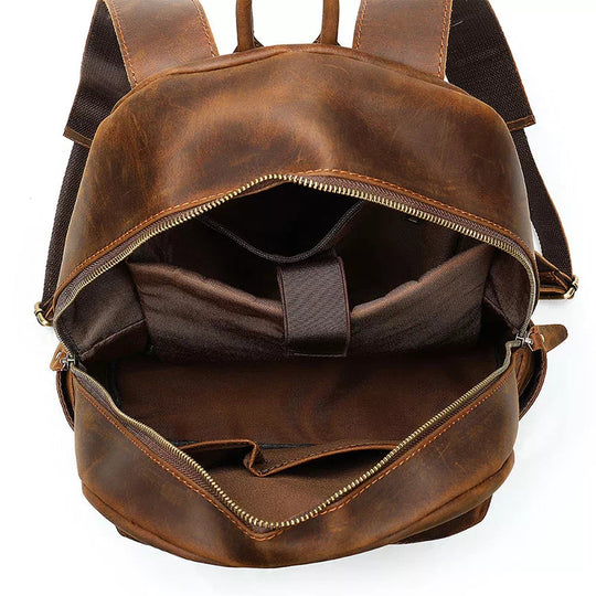 Vintage aesthetic Crazy Horse leather backpack for him