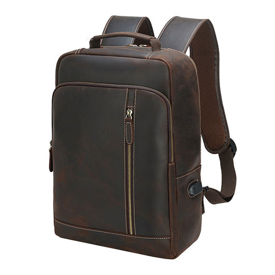 Stylish Crazy Horse leather backpack for men in dark brown