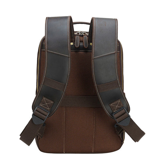Men's Crazy Horse leather backpack with a rich dark brown hue