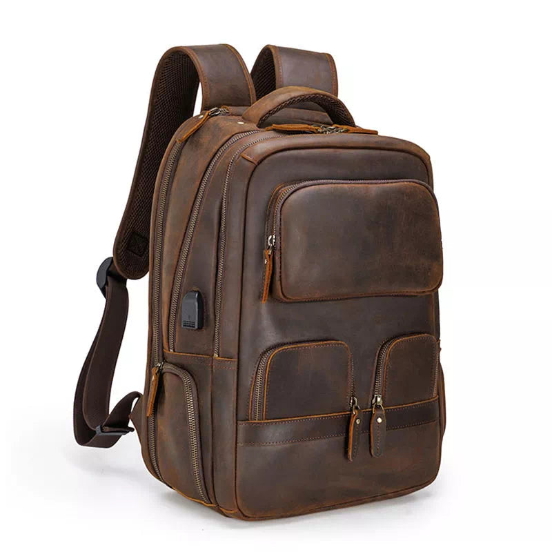 Men's spacious travel backpack in Crazy Horse leather