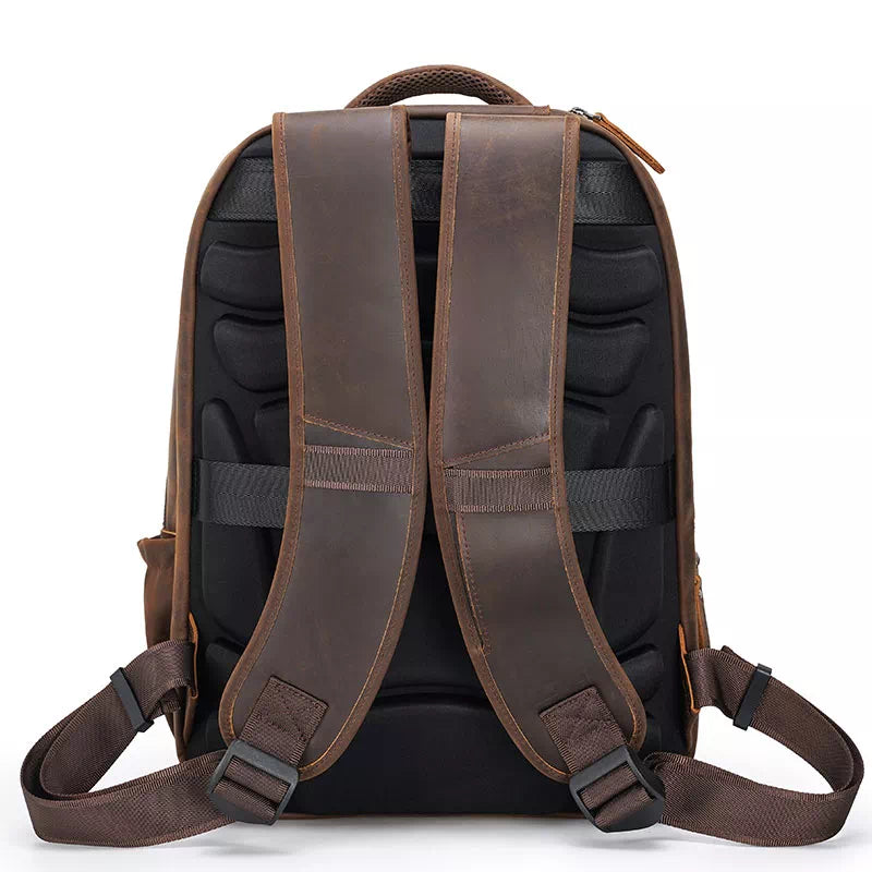 Travel-friendly Crazy Horse leather backpack for men in a big size