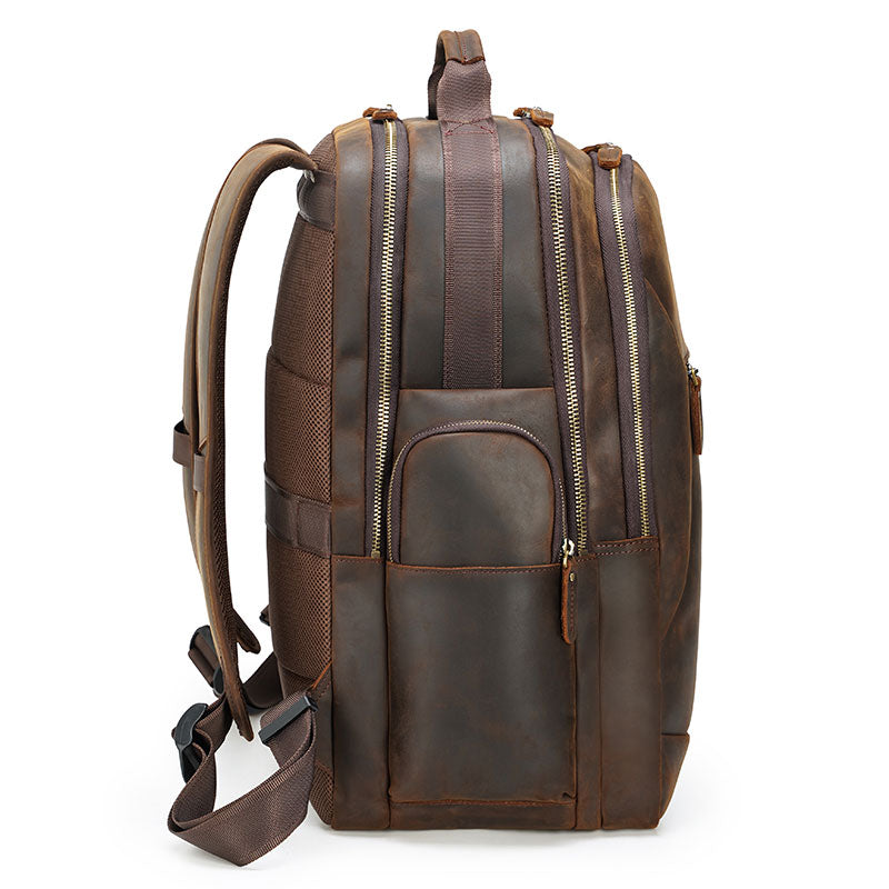 Men's oversized leather travel backpack