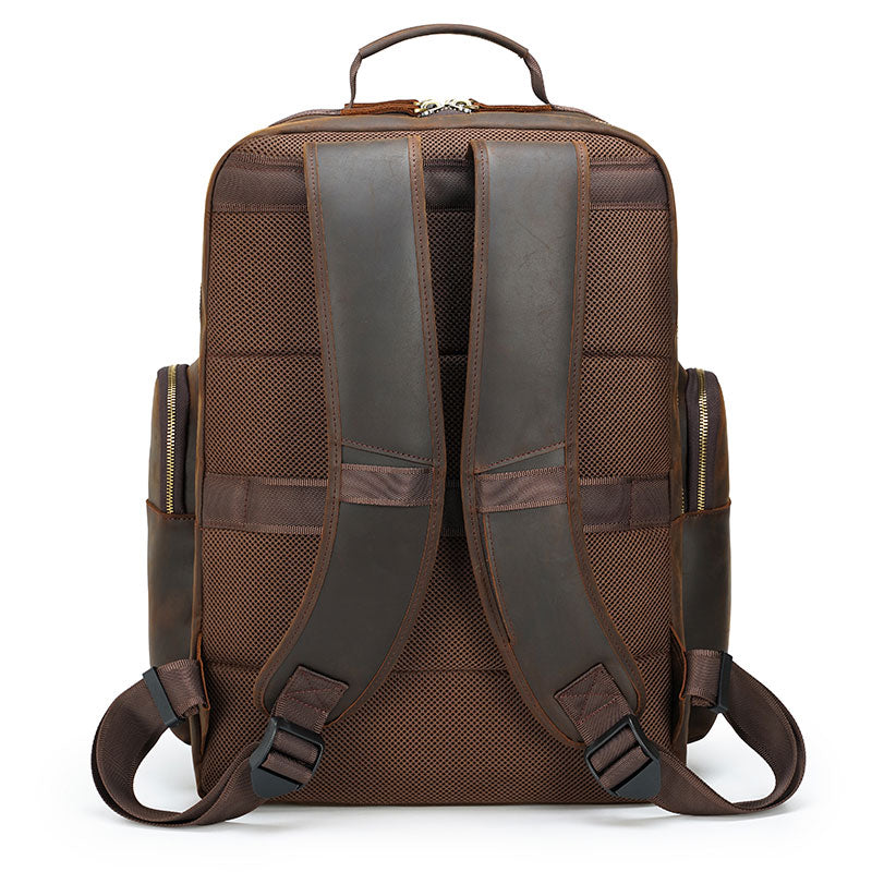 Genuine leather backpack for extensive travel use