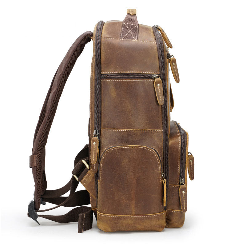 Artisan men's leather handbag backpack in handmade design