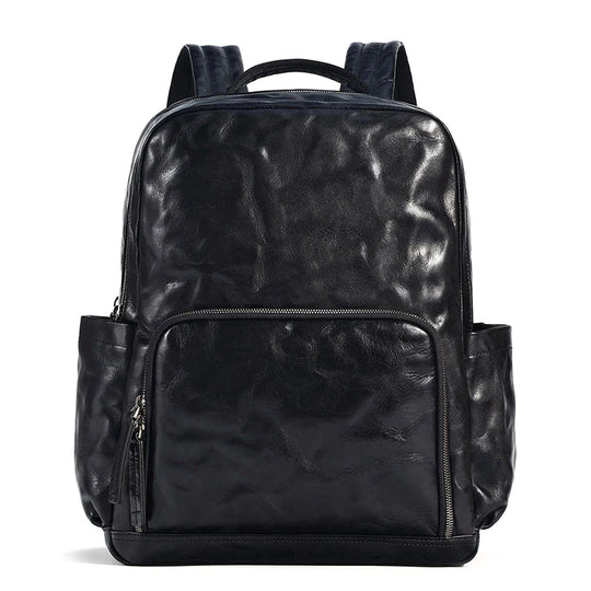Black leather commuter backpack for him