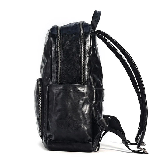 Vegetable-tanned leather commuter backpack in black