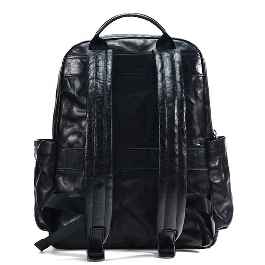 Stylish black vegetable leather backpack for commuting