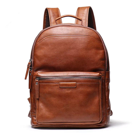 Men's leather laptop backpack for 15.6-inch laptops
