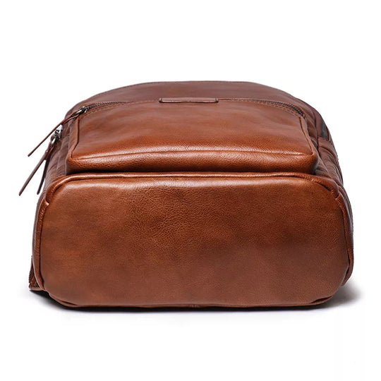 Men's business leather backpack with laptop compartment