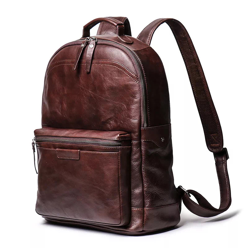 15.6 inches laptop-friendly leather backpack for men